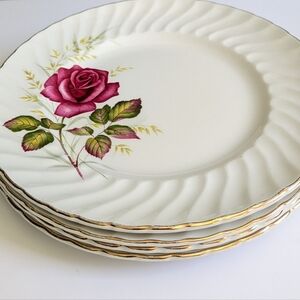 4 Vintage Ridgway Anniversary Rose Dinner Plates Ironstone England Cottagecore